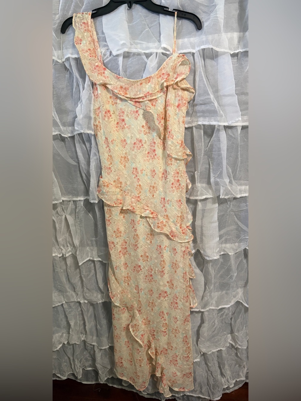 Storia Cream Maxi Dress with Coral Floral Print